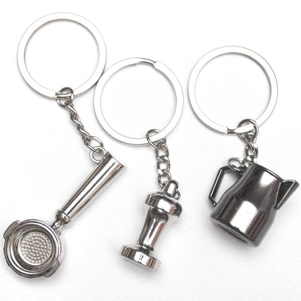 Rosso Keychain Coffee Charms in Espresso Handle Keychain Charm, Tamper keychain charm, Milk jug keychain charm