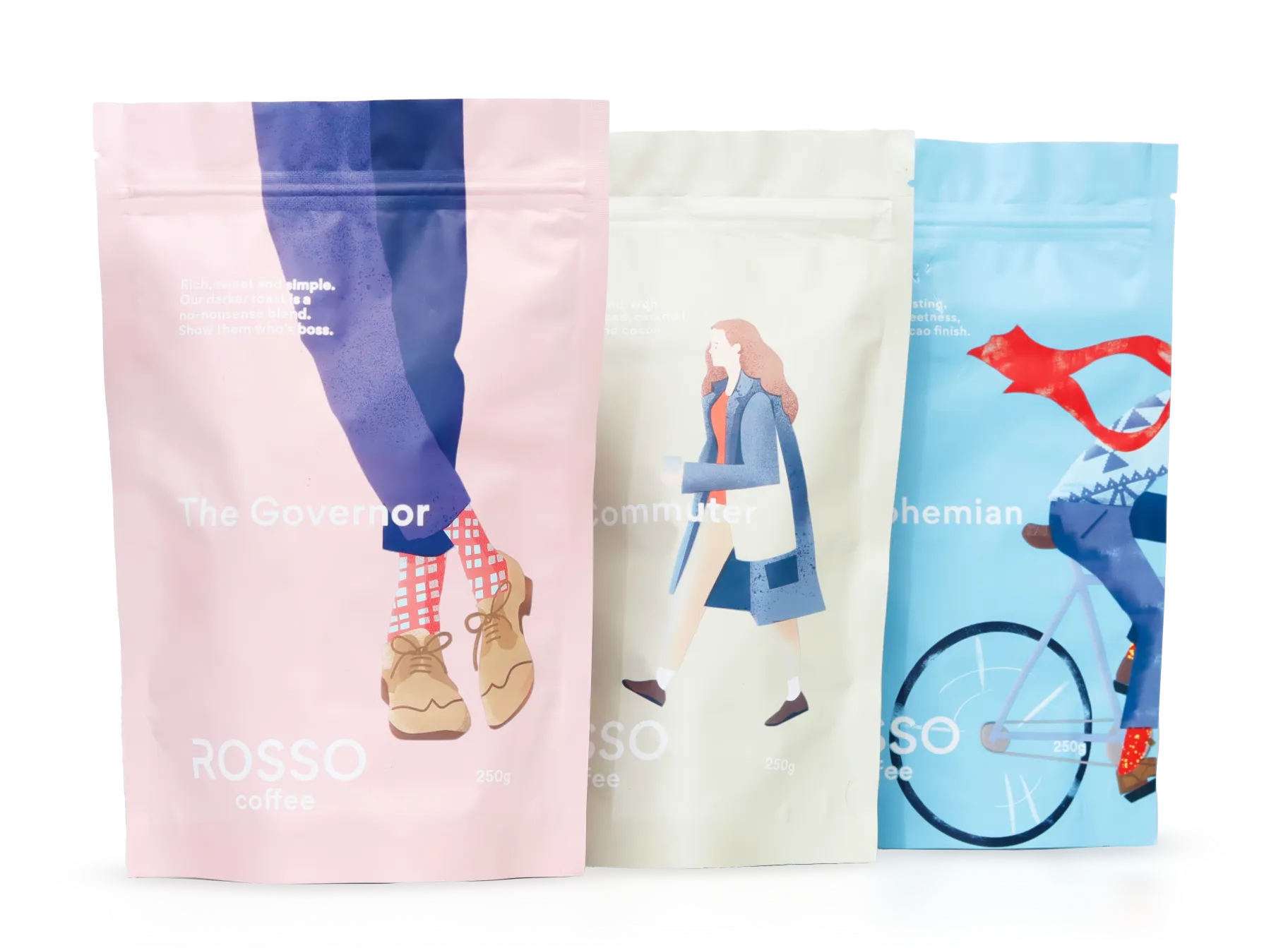 Rosso Coffee Sampler pack of 3 250g coffee blends including the Commuter, the Governor and the Bohemian